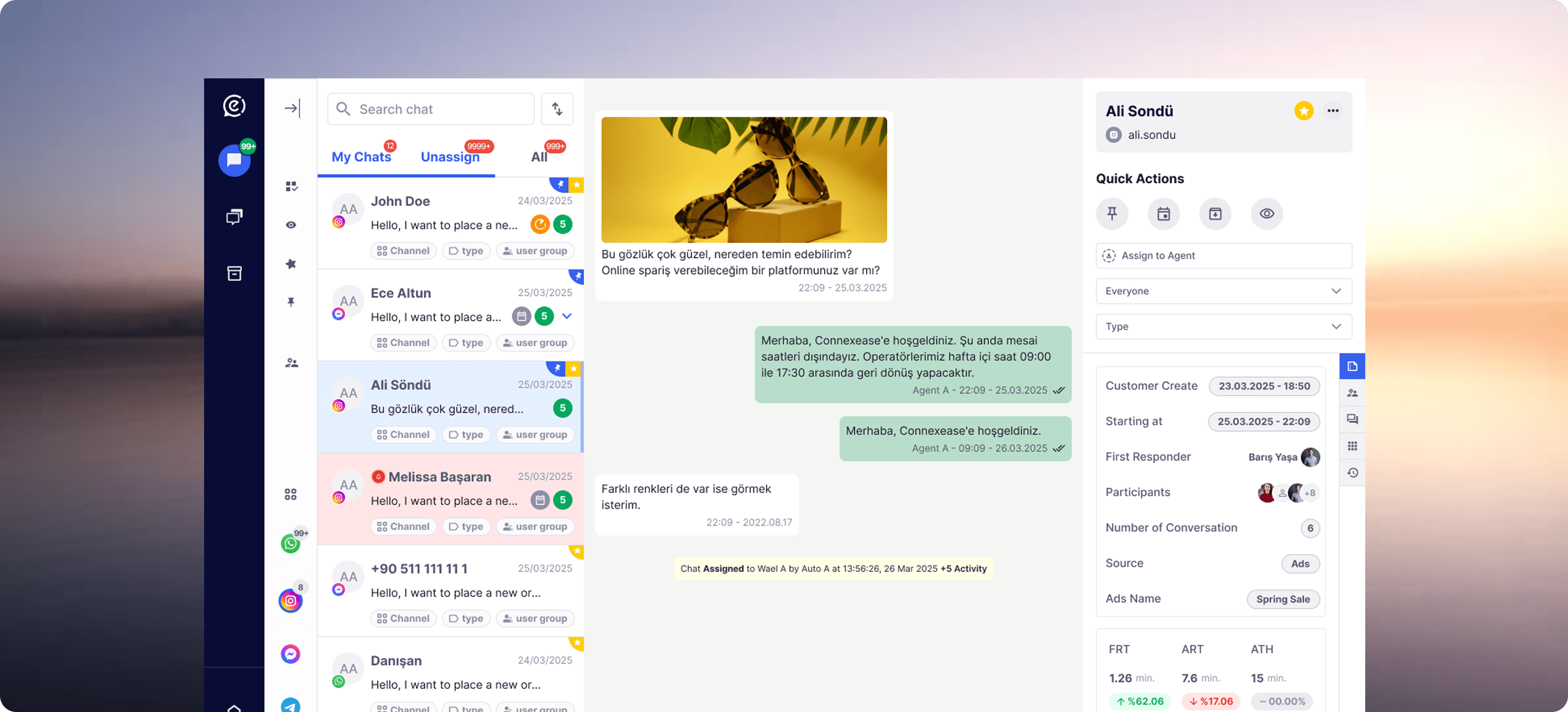 WhatsApp, sosyal mesajlaşma kanalları ve canlı destek aynı yerde.
